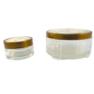 Vintage Ladies Vanity Glass Jar Containers with Embroidered Lids 2 Piece Lot